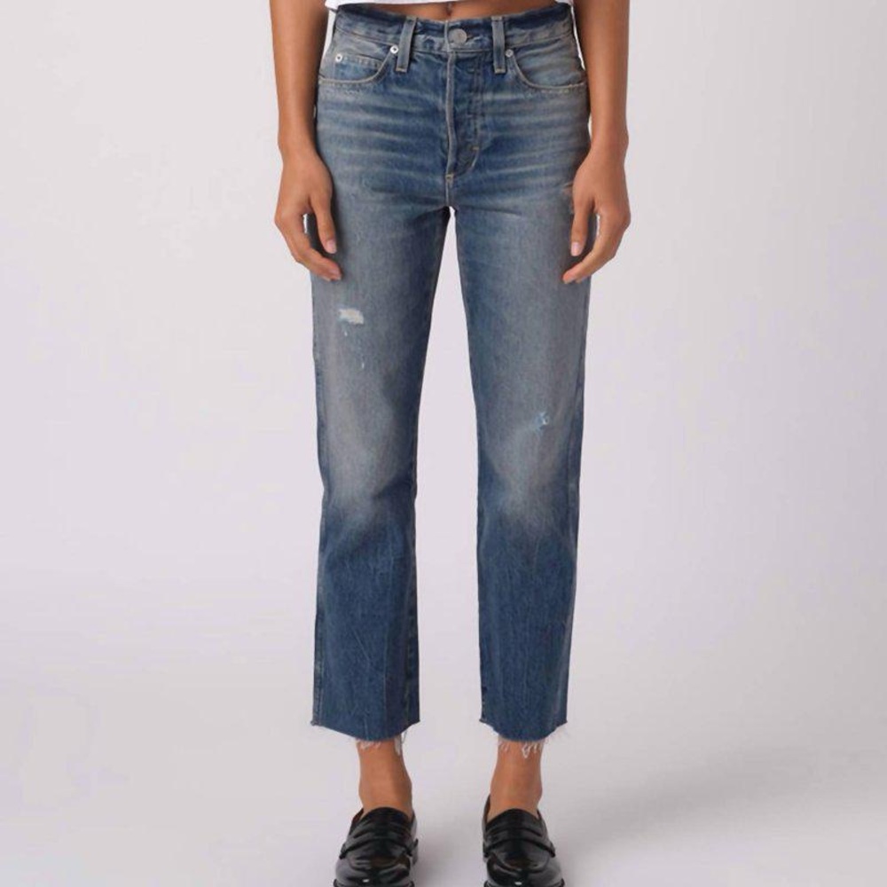 AMO Loverboy “Zealous” High Rise Straight Leg Distressed Button Fly Crop Jean 28 - Picture 9 of 9
